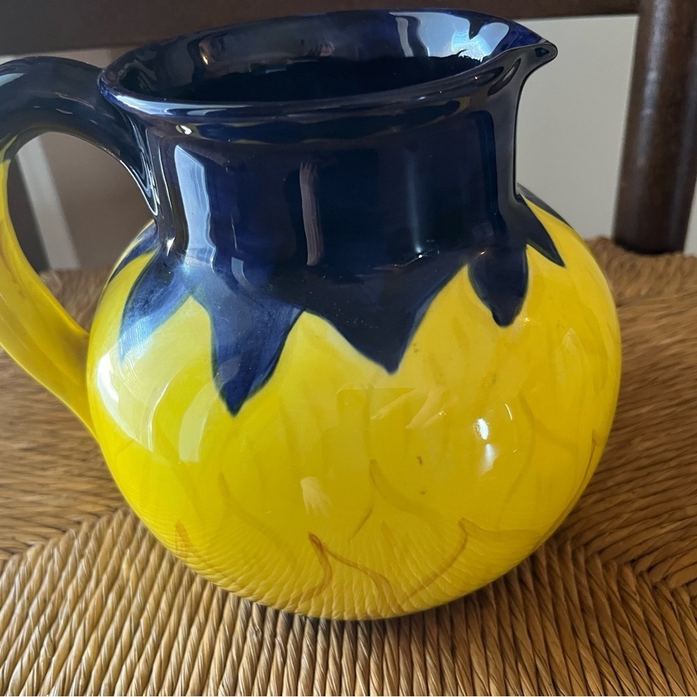 Cynthia Cupples Pottery Signed Rare Vintage Jug Blue and Yellow pitcher CANADA - Picture 4 of 9
